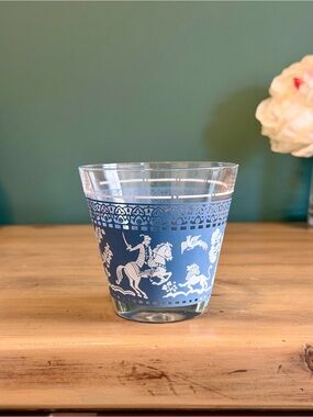 Vintage Jeanette Blue Wedgwood Jasperware Greek Lowball Glass